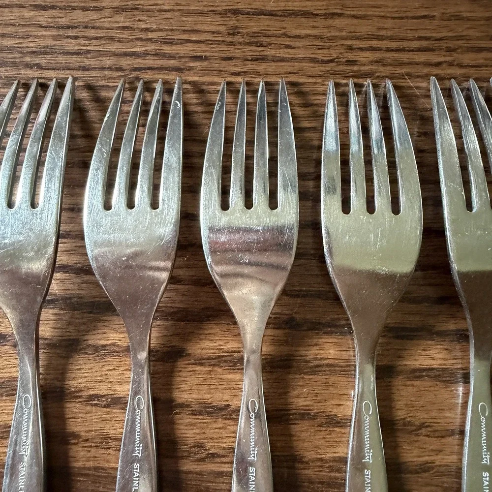 ONEIDA COMMUNITY Frostfire STAINLESS SATIN DINNER FORKS Set of 5